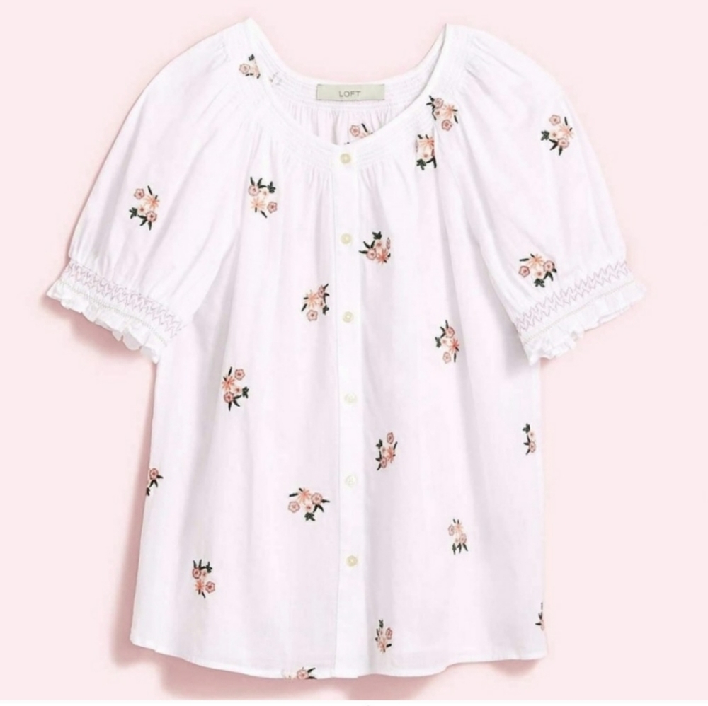 LOFT embroidered flower blouse